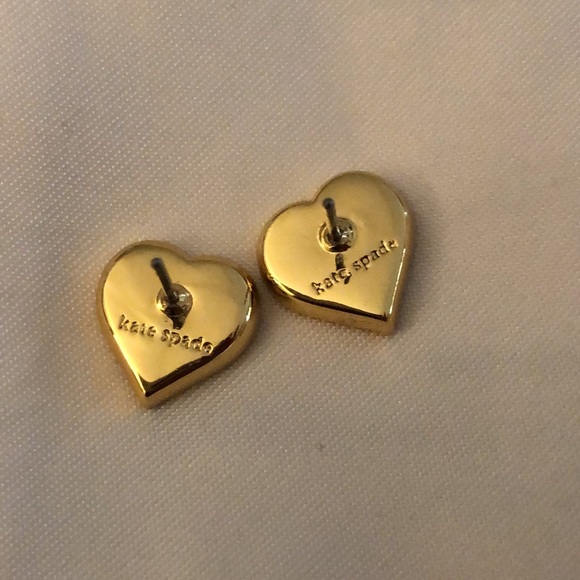 Kate Spade Gold Tone Take Heart Red Enamel & Clear CZ Heart Stud Earrings NWT - Picture 11 of 14